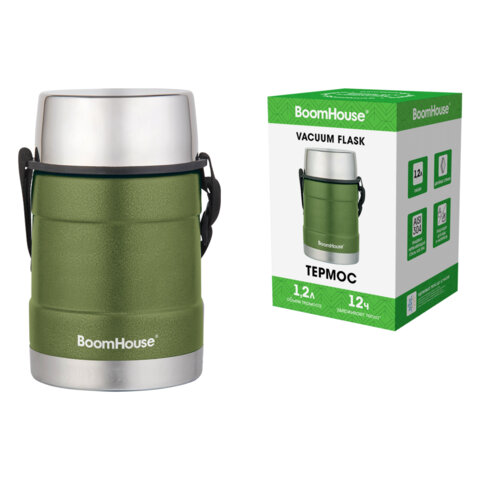 Термос 1,2 л для еды/напитков с широким горлом, BOOMHOUSE (БумХаус) RIBBED, контейнер, нержавеющая с