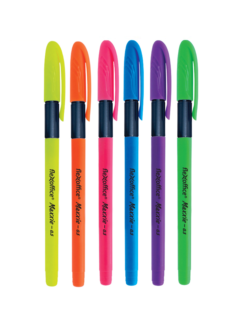 Ручка шариковая масляная Flexoffice "Maxxie Neon", СИНЯЯ, 0,5 мм, ассорти