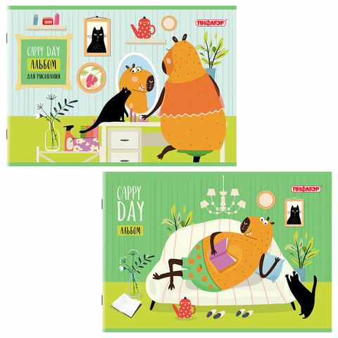 Альбом для рисования А4, 24 листа, скоба, обложка офсет, ПИФАГОР, 203х288 мм, "КАПИБАРА" (2 вида), 1