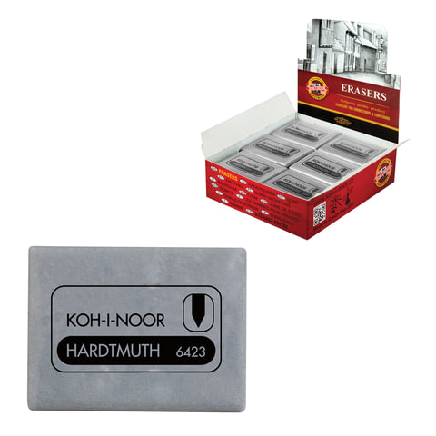 Ластик-клячка KOH-I-NOOR, 47x36x10 мм, серый, прямоугольный, супермягкий, натуральный каучук, 642301