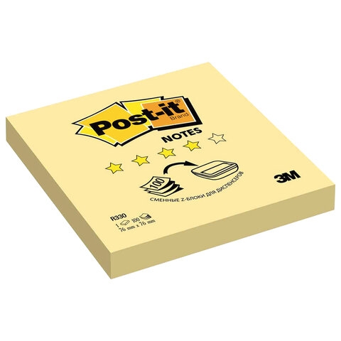 Блок самоклеящийся (стикер) POST-IT ORIGINAL (Z - блок) 76х76 мм, 100 л., желтый, R330