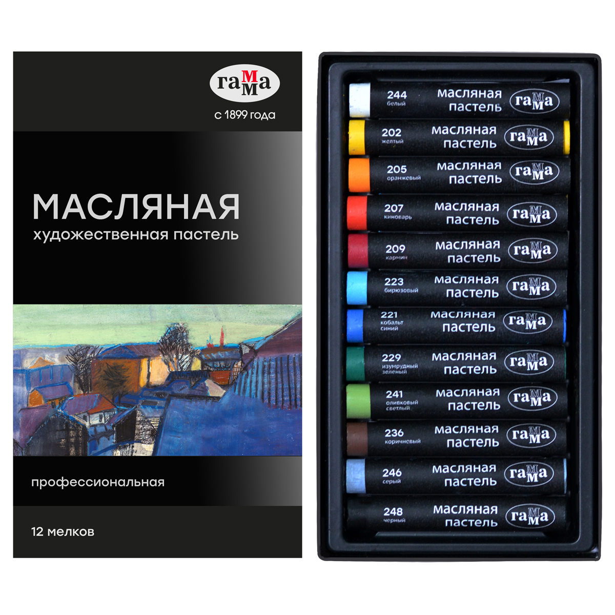 Пастель масляная Гамма, 12 цветов, картон. упаковка