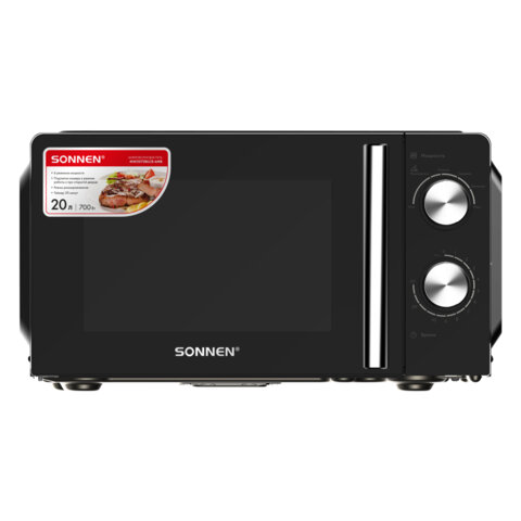 Микроволновая печь SONNEN MW2070BLCR-6MB, 20 л, 700 Вт, таймер, механическое управление, ручка, черн