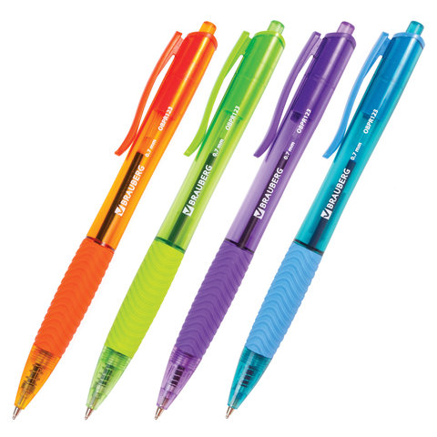 Ручка шариковая масляная автоматическая с грипом BRAUBERG "Fruity RD", СИНЯЯ, корпус ассорти, узел 0