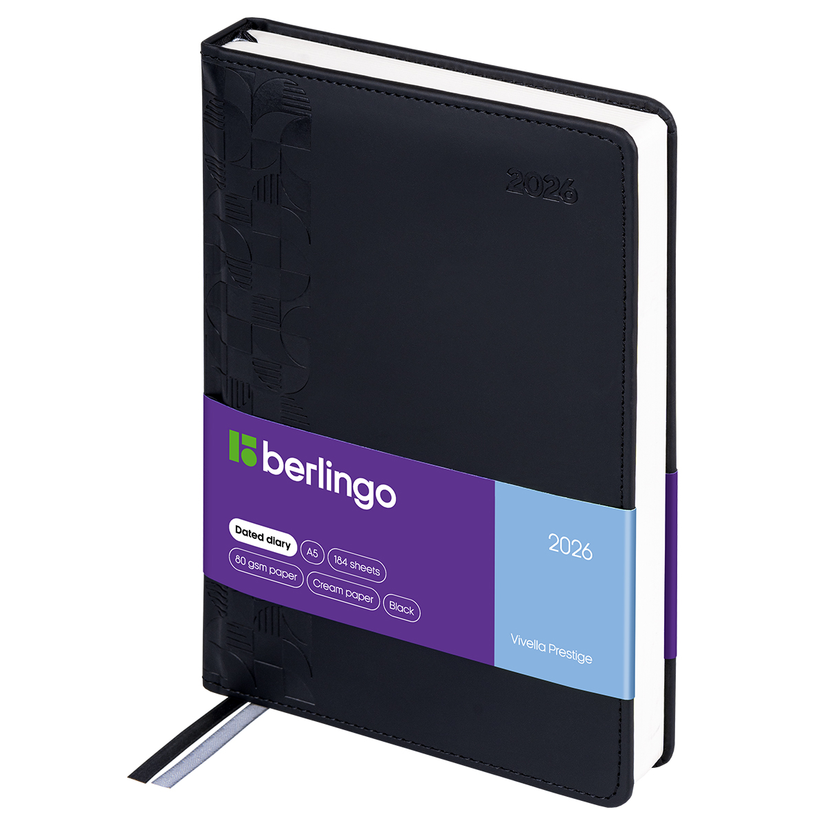 Ежедневник датированный 2026г., А5, 184л., кожзам, Berlingo "Vivella Prestige", черный