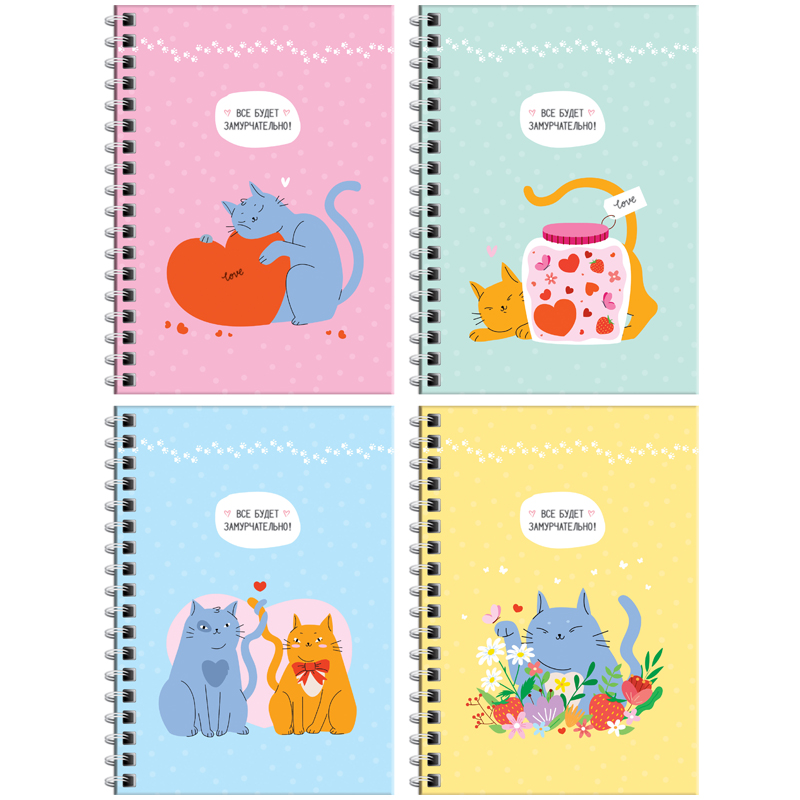 Записная книжка А6 120л., на гребне ArtSpace "Замурчательная история", твердая обложка, матовая лами