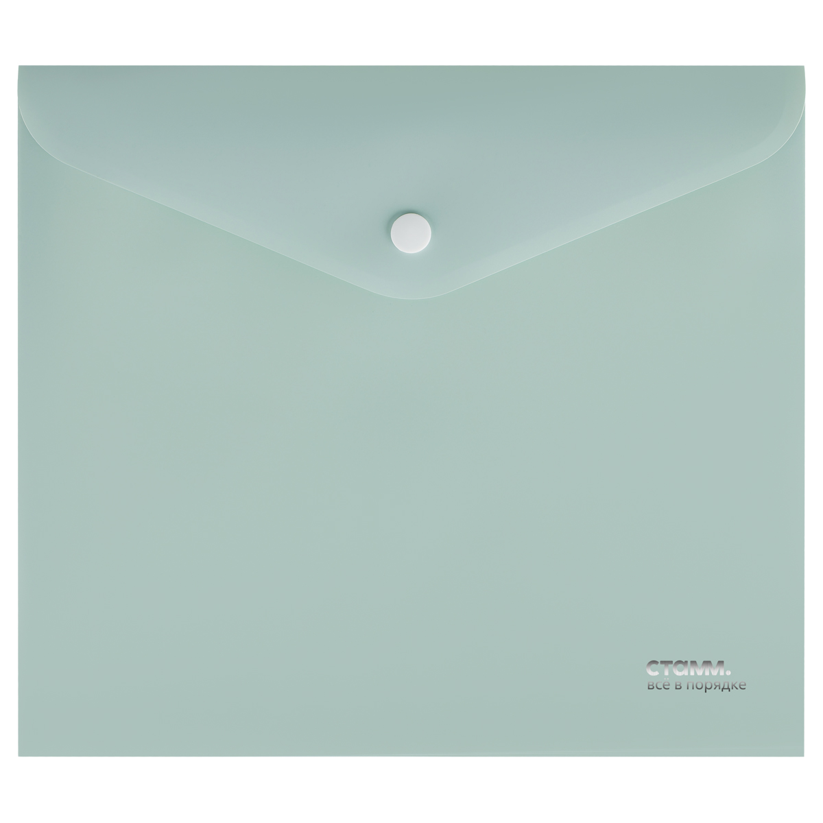 Папка-конверт на кнопке СТАММ "Акцент" А5+, 180мкм, пластик, непрозрачная, эвкалиптовая