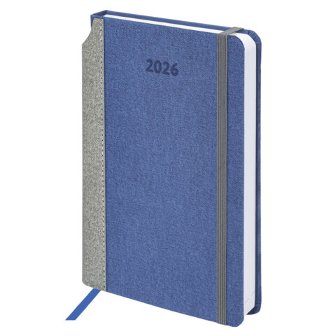 Ежедневник датированный 2026 А5 138x213мм BRAUBERG Mosaic, под кожу, карман для ручки, синий, 117112