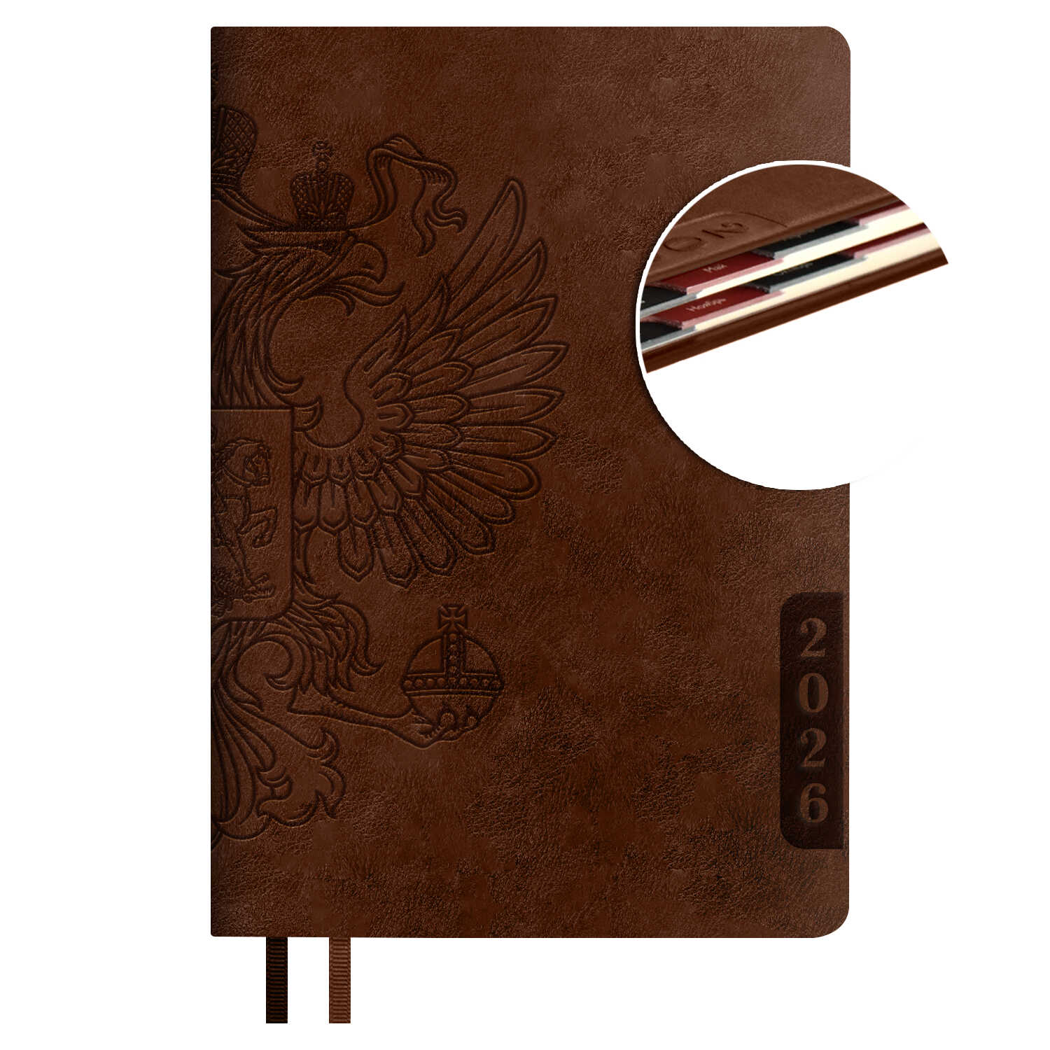 Ежедневник датированный 2026, А5 176 л., Escalada ГЕРБ Наппа Коричневый