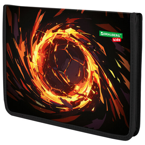 Папка для тетрадей BRAUBERG KIDS А4, 1 отделение, пластик, молния вокруг, "Fire split", 273338