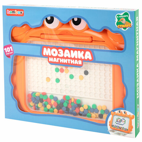 Мозаика магнитная развивающая для детей "Краб", стилус, 101 магнит, 10 карточек, BAMBOX, 665889