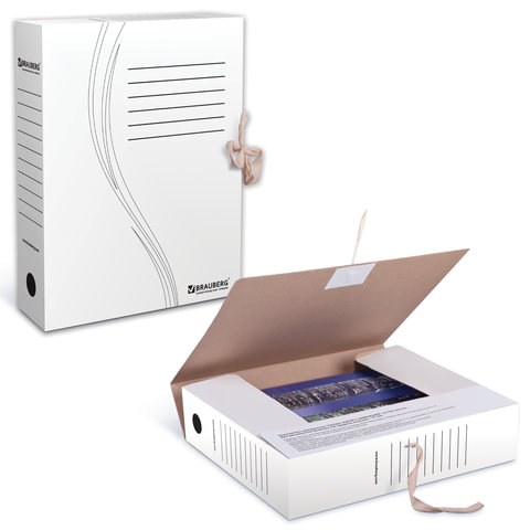 Папка архивная с завязками А4 (325х260 мм), 75 мм, до 700 листов, плотная, микрогофрокартон, БЕЛАЯ, 