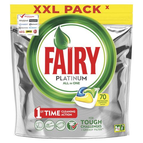 Таблетки для посудомоечных машин 70 шт. FAIRY Platinum "All in 1", "Лимон", капсулы, 1009451