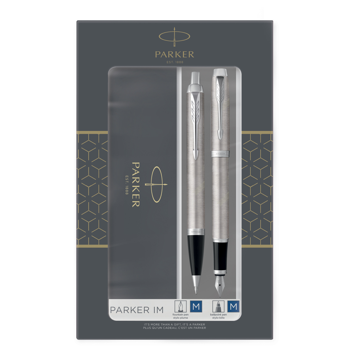 Набор Parker "IM Duo": шар. ручка IM Stainless Steel CT, синяя, 1,0мм + перьевая ручка IM Stainless 