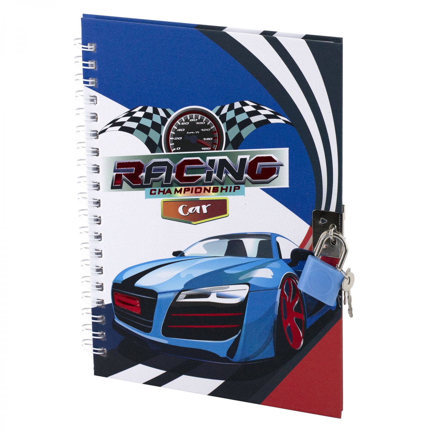 Блокнот (130х180 мм), 50 л.,Alingar, "Гонки", синяя машина, гребень, замок