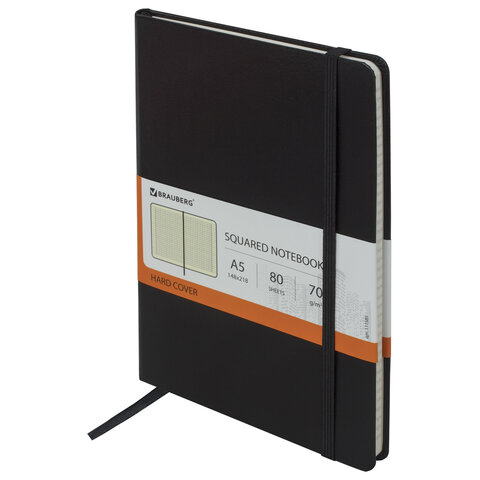 Блокнот А5 (148х218 мм), BRAUBERG "Metropolis", балакрон, резинка, 80 л., черный, 111585