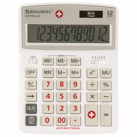 Калькулятор настольный BRAUBERG EXTRA-12-WAB (206x155 мм),12 разрядов, двойное питание, антибактериа