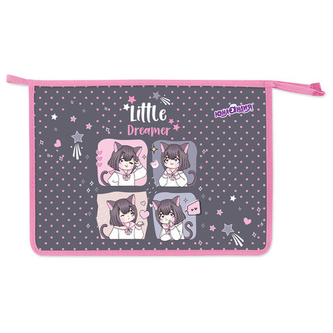 Папка для тетрадей ЮНЛАНДИЯ А4, 1 отделение, пластик, на молнии, "Anime dreamer", 273349