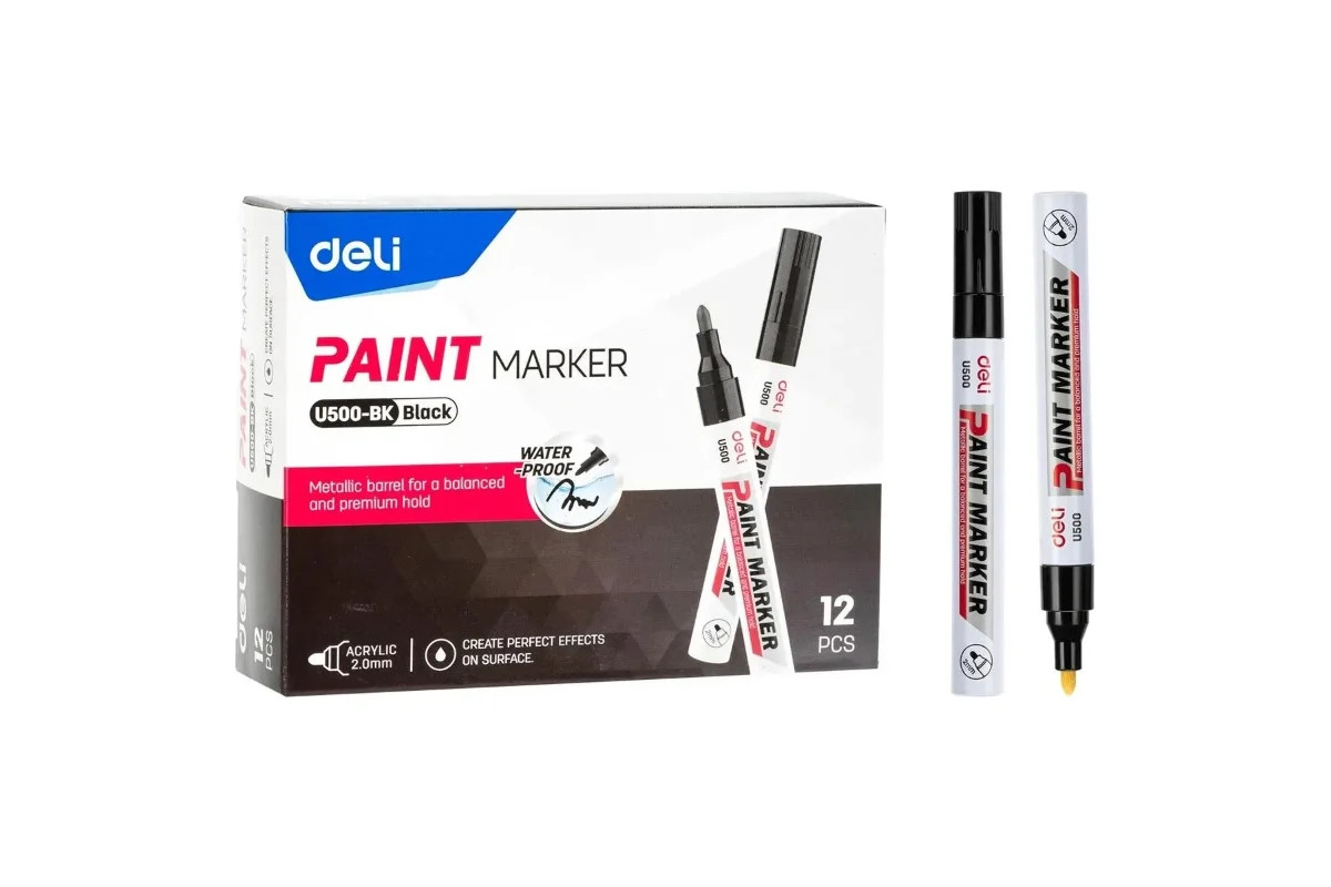 Маркер краска Deli EU500-BK пулевидный пиш. наконечник 2мм черный