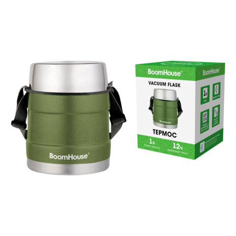 Термос 1 л для еды/напитков с широким горлом, BOOMHOUSE (БумХаус) RIBBED, контейнер, нержавеющая ста