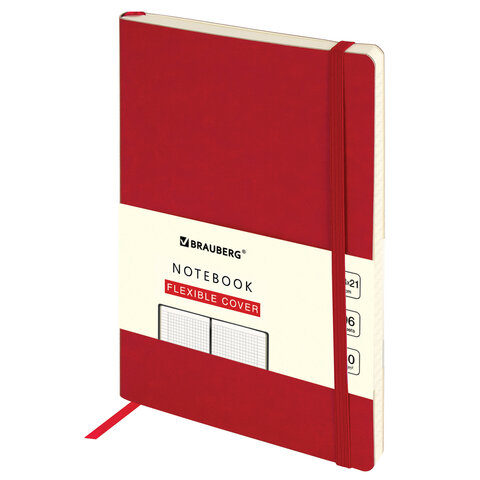 Блокнот А5 (130х210 мм), BRAUBERG ULTRA, под кожу, 80 г/м2, 96 л., клетка, красный, 113006