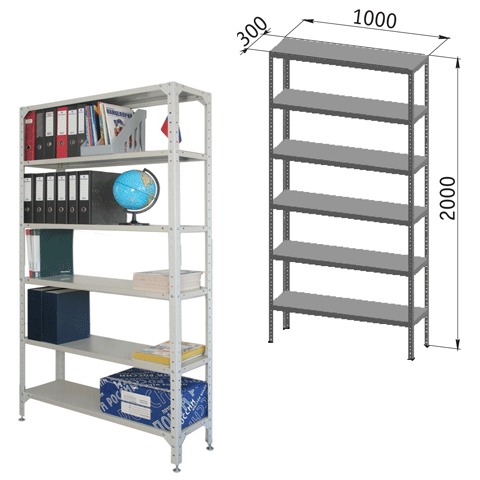 Стеллаж металлический "УНИВЕРСАЛ", 2000х1000х300 мм, УСИЛЕННЫЕ СТОЙКИ, 6 полок, регулируемые опоры, 