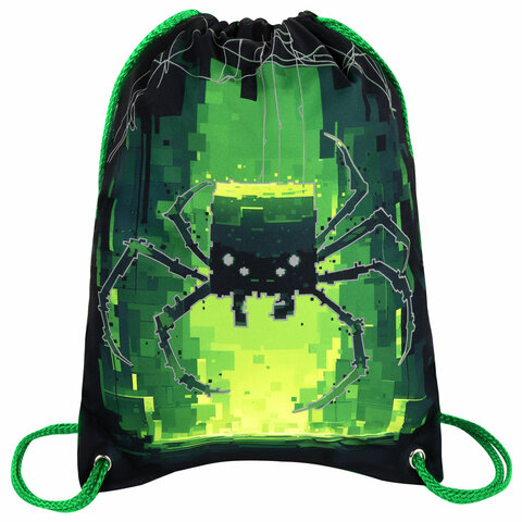 Мешок для обуви BRAUBERG PREMIUM, карман, подкладка, светоотражайка, 43х33 см, Digital spider, 27344