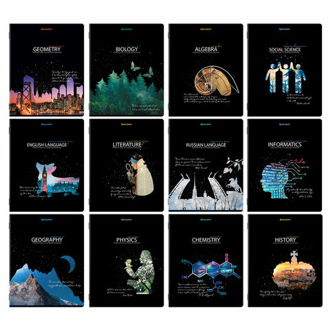 Тетради предметные, КОМПЛЕКТ 12 ПРЕДМЕТОВ, "STARLIGHT", 48 л., глянцевый УФ-лак, BRAUBERG, 404607