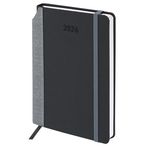 Ежедневник датированный 2026 А5 138x213мм BRAUBERG Mosaic, под кожу, карман для ручки, черный, 11711