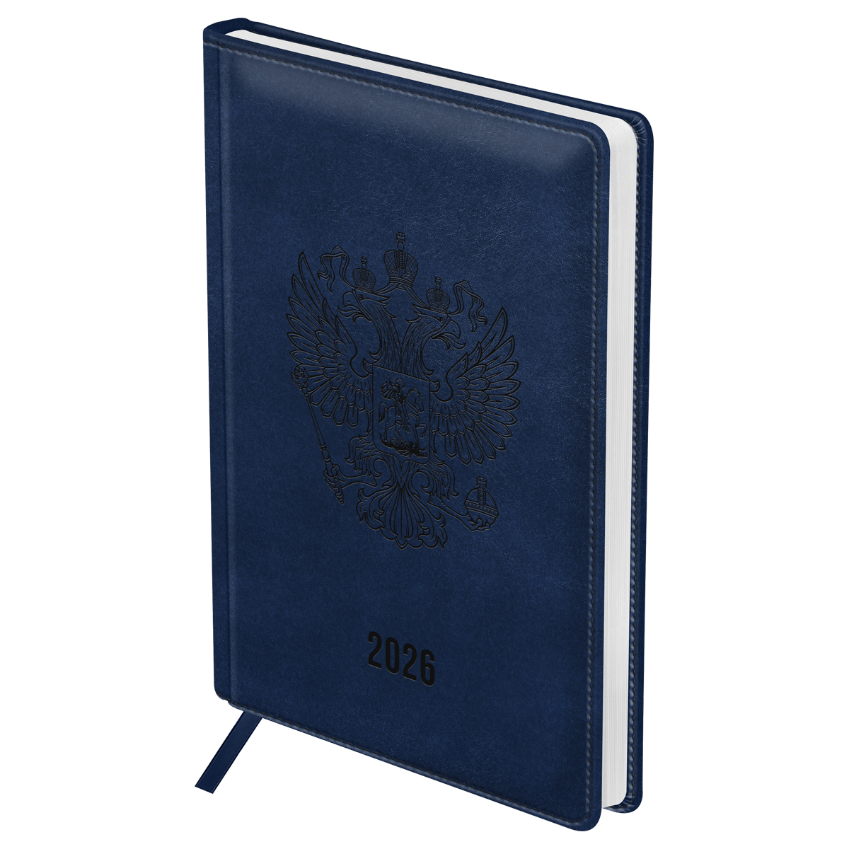 Ежедневник датированный 2026г., А4, 176л., твердый переплет, кожзам, BG "Орел", синий