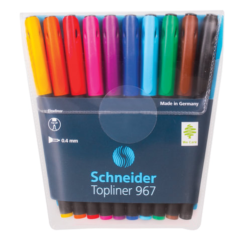 Набор капиллярных ручек (линеров) SCHNEIDER 10 шт., АССОРТИ, "Topliner 967", корпус черный, линия пи