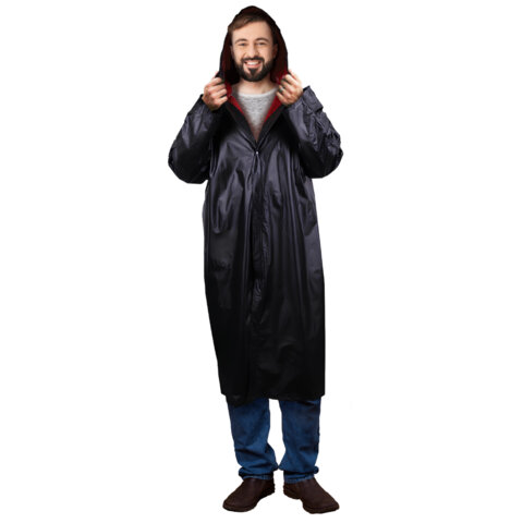 Дождевик-плащ черный на кнопках виниловый сверхпрочный, размер 50-56, рост 170-185, ГРАНДМАСТЕР, 610