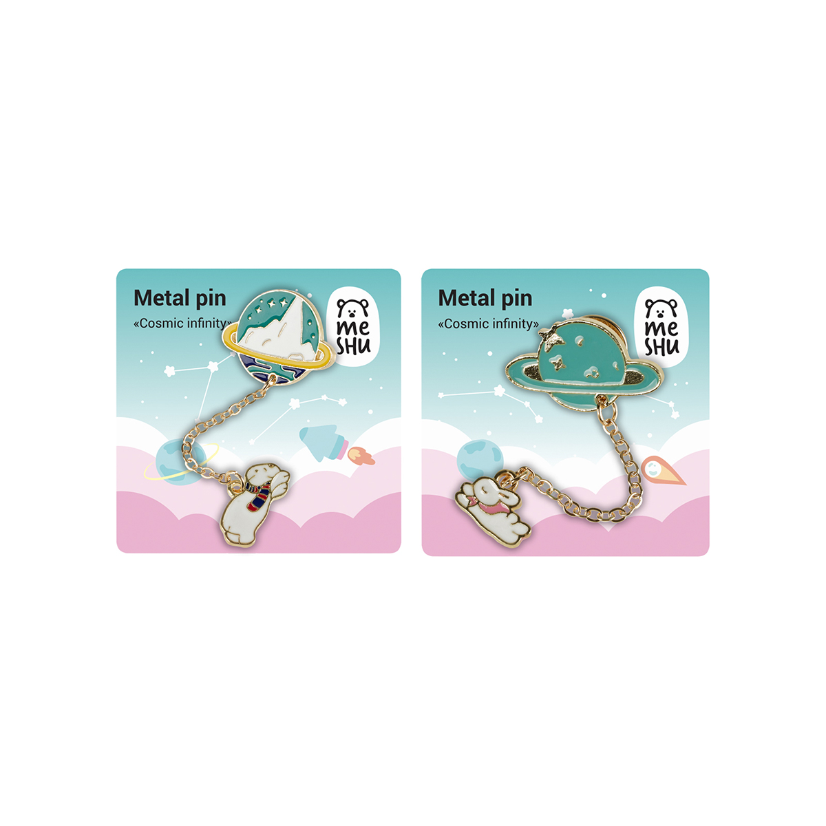 Набор металлических значков MESHU "Cosmic infinity", эмаль, 2шт