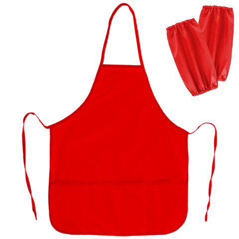 Фартук с нарукавниками для уроков труда ПИФАГОР, 3 кармана, стандартный размер, 44x55 см, красный, 2