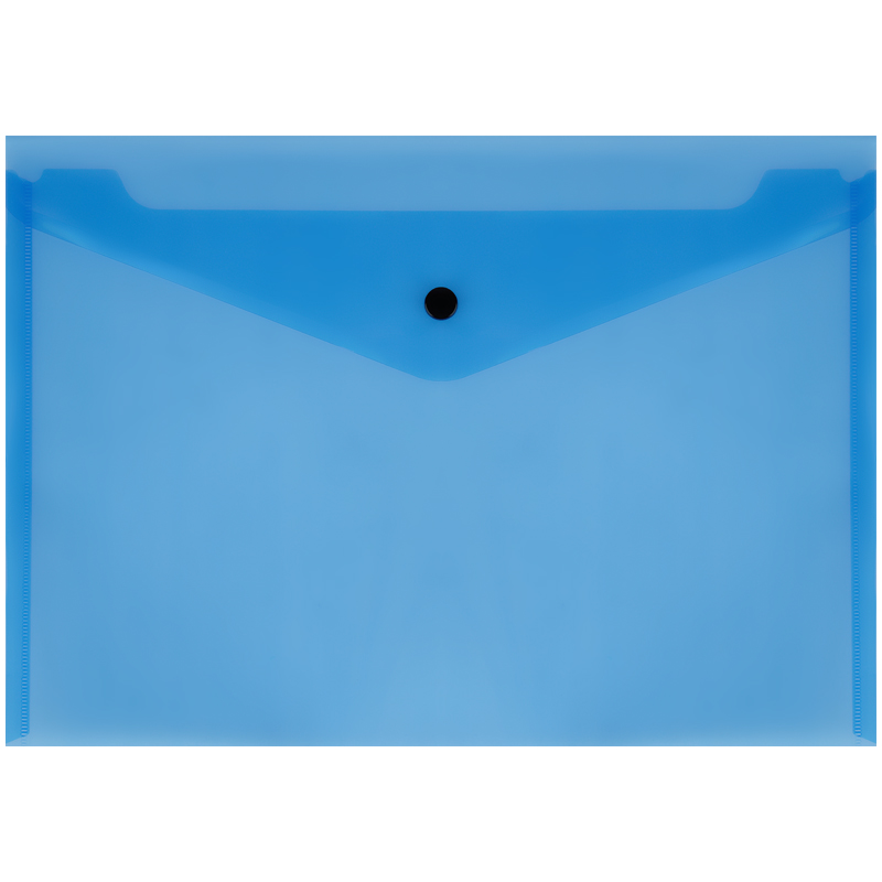 Папка-конверт на кнопке СТАММ А4, 150мкм, пластик, прозрачная, синяя