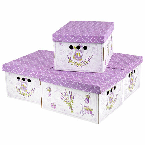 Короб для хранения из плотного микрогофрокартона 330х250х185 мм, КОМПЛЕКТ 4 шт., BRAUBERG HOME "Лава