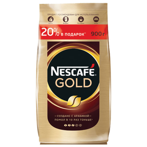 Кофе молотый в растворимом NESCAFE (Нескафе) "Gold", сублимированный, 900 г, мягкая упаковка, 122320