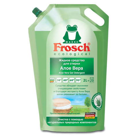 Средство для стирки жидкое универсальное 2 л FROSCH "Алоэ вера" (Германия), для всех типов тканей, Э
