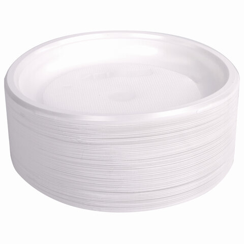 Тарелки одноразовые десертные, набор 100 шт., пластик, d=165 мм, СТАНДАРТ, белые, ПП, холодное/го