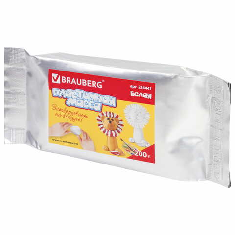 Паста (масса) для моделирования и лепки BRAUBERG, самозатвердевающая, 200 г, белая, ВЫСШЕЕ КАЧЕСТВО,