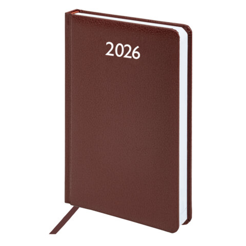 Ежедневник датированный 2026 А5 138x213мм BRAUBERG Profile, балакрон, коричневый, 117072