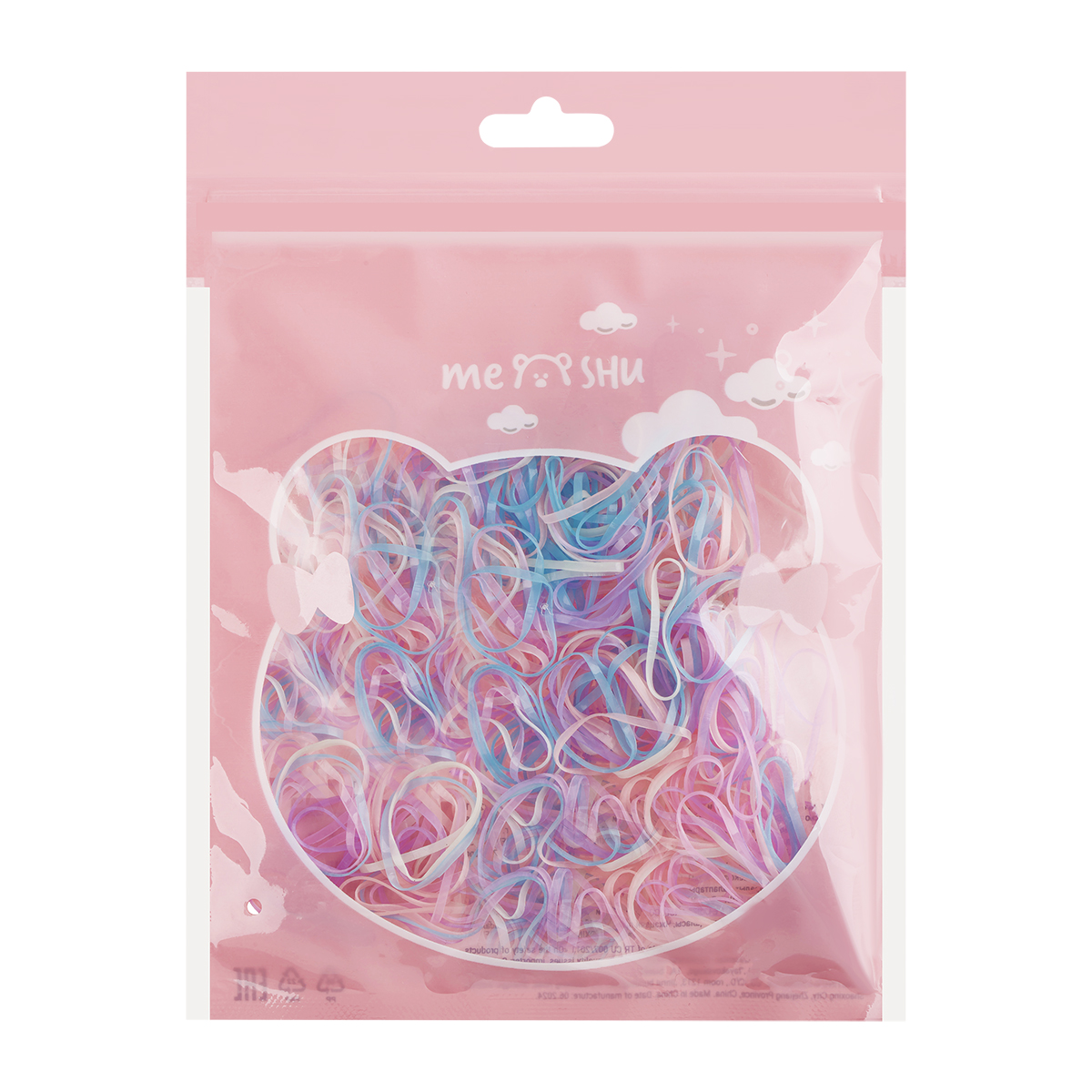 Резинки для волос MESHU, пастельные ассорти, 300шт., диаметр 2см, европодвес