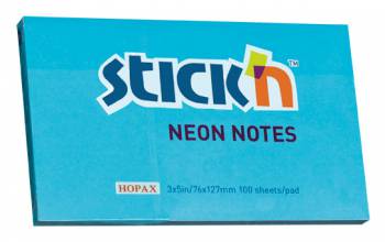 Блок самоклеящийся бумажный Stick`n 21213 76x127мм 100лист. 70г/м2 неон голубой