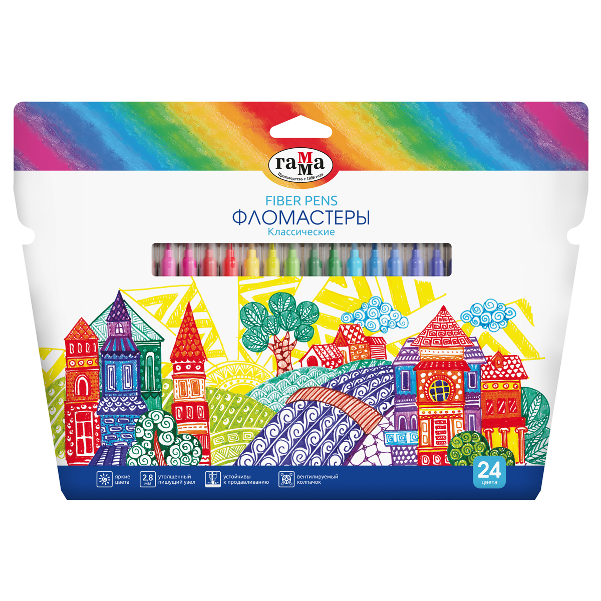 Фломастеры Гамма "Классические", 24цв., смываемые, картон. упак., европодвес