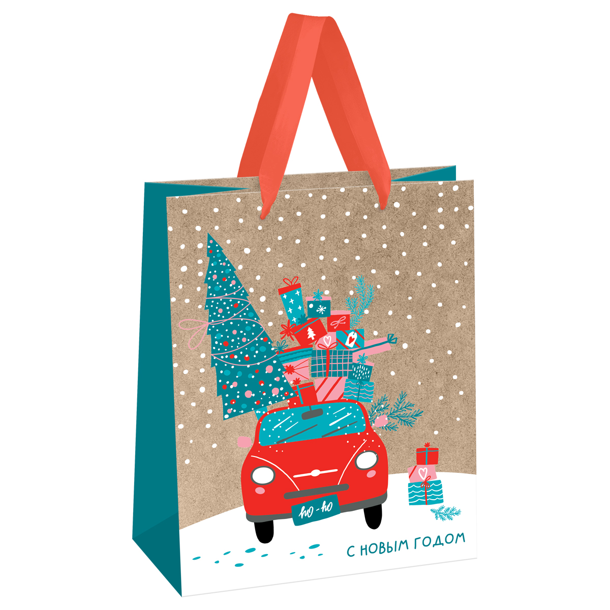 Пакет подарочный 18*23*10см MESHU "New year", фольга, блестки, выборочный лак, крафт