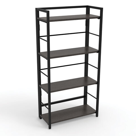 Стеллаж BRABIX "Smart SH-005", 605х290х1193 мм, ЛОФТ, прямой, складной, металл/ЛДСП ясень, каркас че