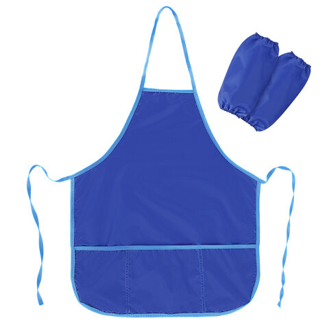 Фартук с нарукавниками для уроков труда ПИФАГОР, 3 кармана, стандартный размер, 44x55 см, синий, 273