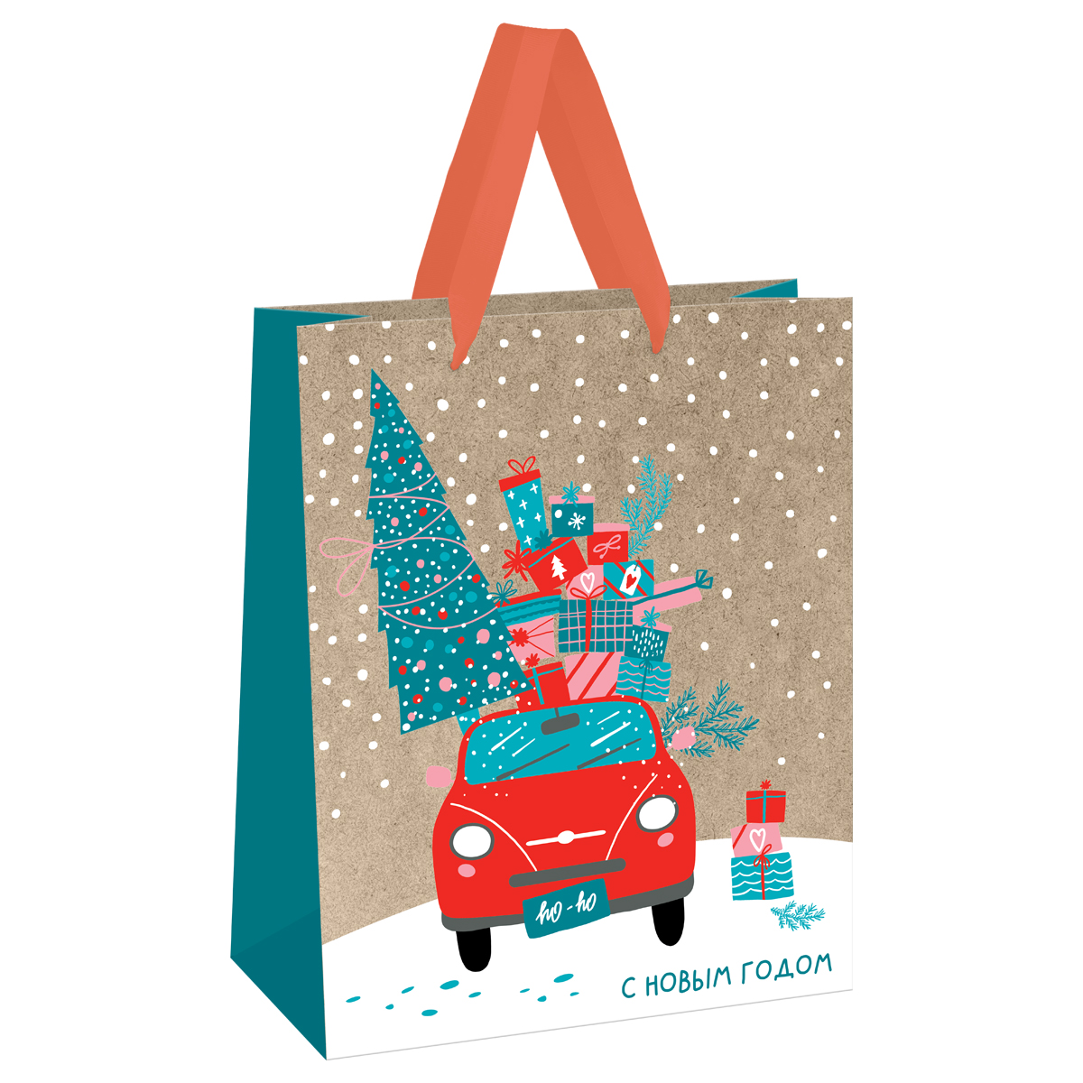 Пакет подарочный 26*32*12см MESHU "New year", фольга, блестки, выборочный лак, крафт