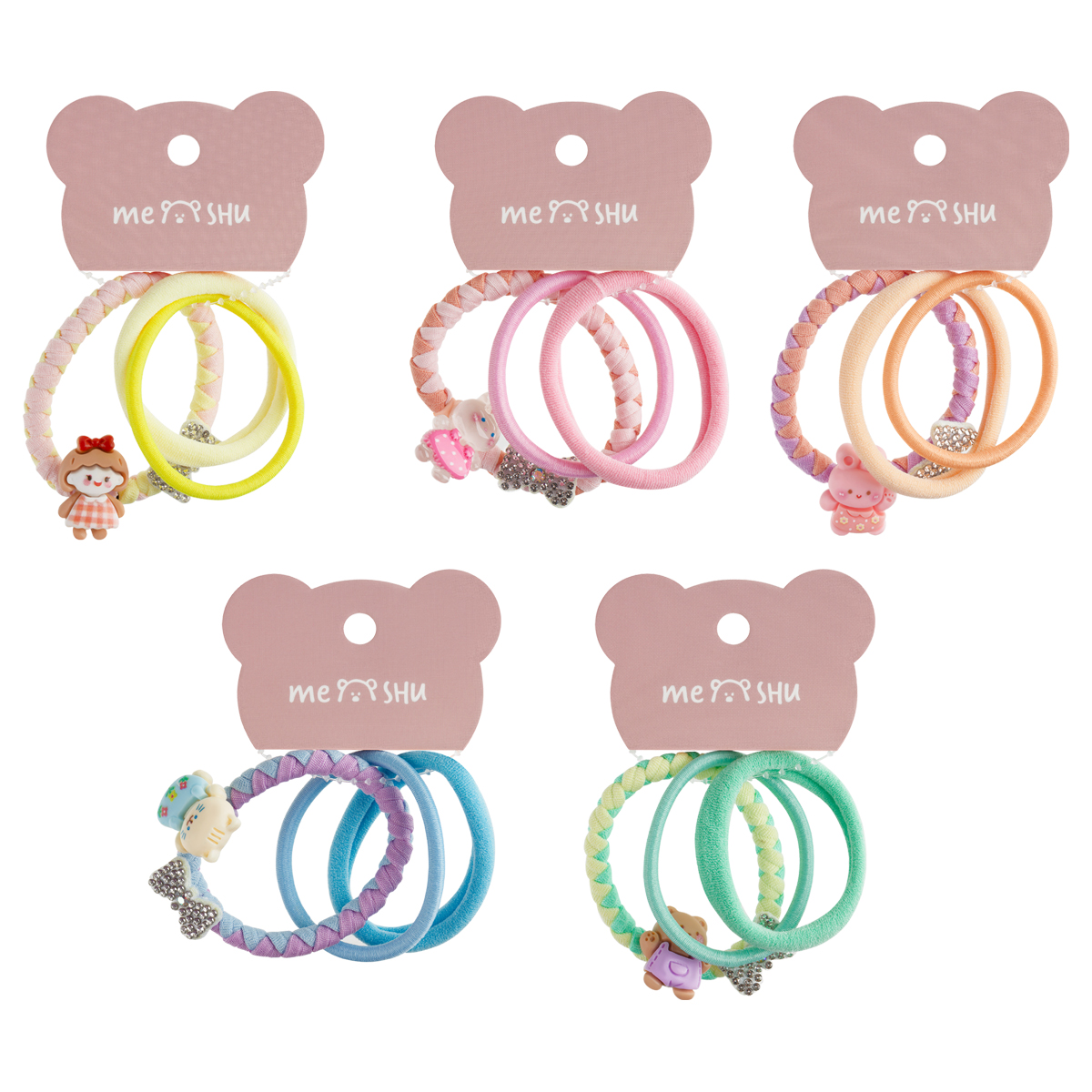 Резинки для волос MESHU, ассорти текстур, 3шт., диаметр 5см, европодвес