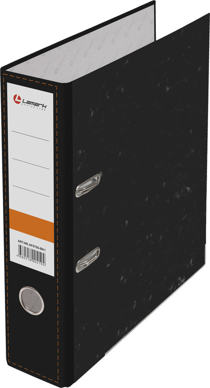 Папка-регистратор Lamark 75мм черный мрамор, металл.окантовка, металл.кольцо, собранная